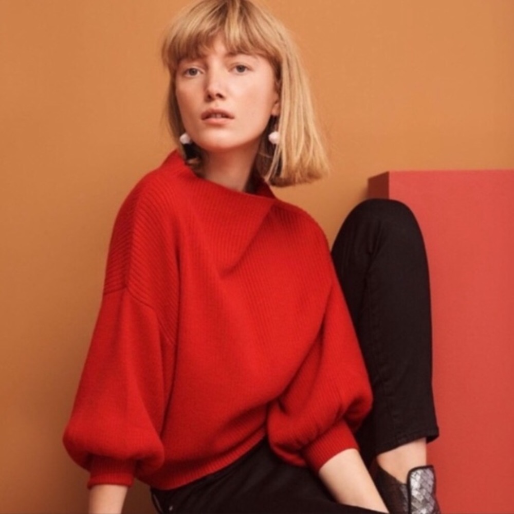 Anthropologie Balloon Sleeve Cropped Sweater